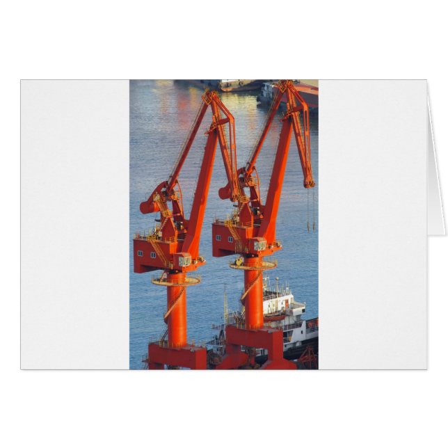 鳥の恐竜のように対の建設用クレーンの見え (正面横)