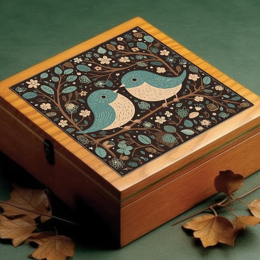 鳥の愛ヴィンテージミュート茶色の青アールヌーボー タイル