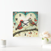 鳥の愛1 スクエア壁時計 (ホーム)