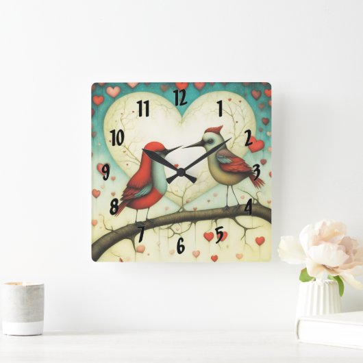 鳥の愛1 スクエア壁時計 (ホーム)