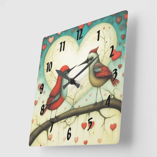 鳥の愛1 スクエア壁時計 (傾斜)