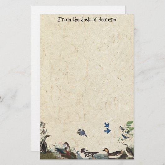 鳥の手すき紙の文房具のAudubonのコラージュ 便箋 (正面/裏面)