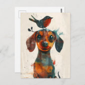 鳥の手で可愛いダシュント色彩の鮮やか ポストカード (正面/裏面)