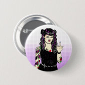 鳥の手をひっくり返すパンクゴシック女の子 缶バッジ (正面&裏面)