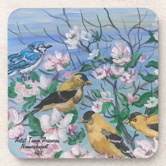 鳥の手色彩の鮮やかオリジナルアート コースター (正面)