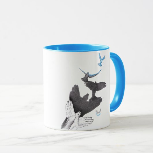 鳥の手飛んでいるの影の幻影の超現実的なエレガント幻想 マグカップ (正面右)