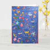 鳥の挨拶状のタペストリー カード (黄色い花)