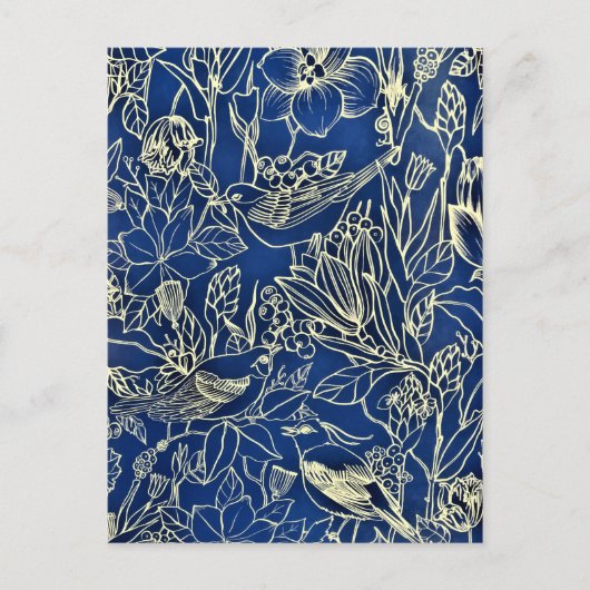 鳥の春フローラブロッサムブルーグリッター シーズンポストカード (正面)