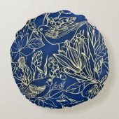 鳥の春フローラブロッサムブルーグリッター ラウンドクッション (裏面)