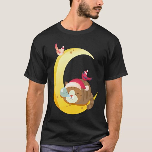 鳥の月寝る子猫の猫の休日 Tシャツ (正面)