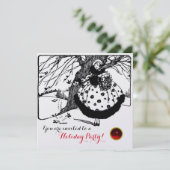 鳥の木とクリスマスの女性 黒 白 赤の宝石 招待状 (スタンド正面)