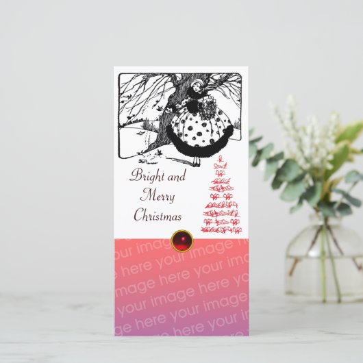 鳥の木とクリスマスレディ白黒赤い宝石 シーズンカード (スタンド正面)