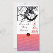 鳥の木とクリスマスレディ白黒赤い宝石 シーズンカード (正面)