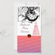 鳥の木とクリスマスレディ白黒赤い宝石