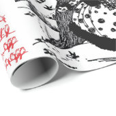 鳥の木とクリスマスレディ白黒赤い宝石 ラッピングペーパー (ロールコーナー)