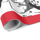 鳥の木とクリスマスレディ白黒赤い宝石 ラッピングペーパー (ロールコーナー)