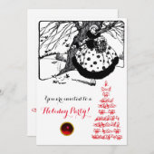 鳥の木とクリスマスレディ白黒赤い宝石 招待状 (正面/裏面)