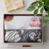 鳥の木とクリスマスレディ白黒赤い宝石 薄葉紙 (ギフト)