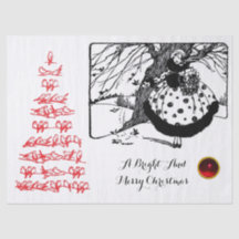 鳥の木とクリスマスレディ白黒赤い宝石