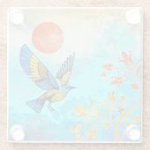 鳥の木の太陽 ガラスコースター (裏面)