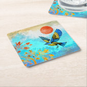 鳥の木の太陽 スクエアペーパーコースター (アングル)