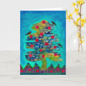 鳥の木の挨拶状 カード (黄色い花)