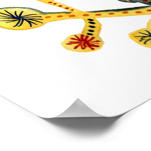 鳥の木の生活のフォークアートウォーター色 ポスター (角)