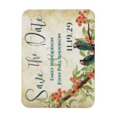 鳥の木目保存デイトコーラルさくらんぼ花 マグネット (縦)