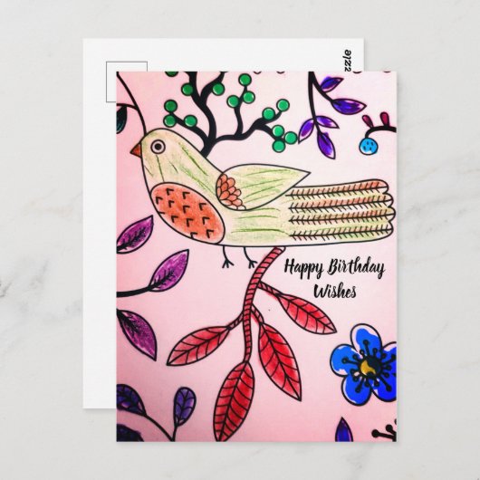 鳥の木 ピンク オレンジ ブルー  |  カラーブック ポストカード (正面/裏面)