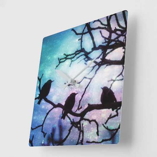 『鳥の枝』 スクエア壁時計 (傾斜)