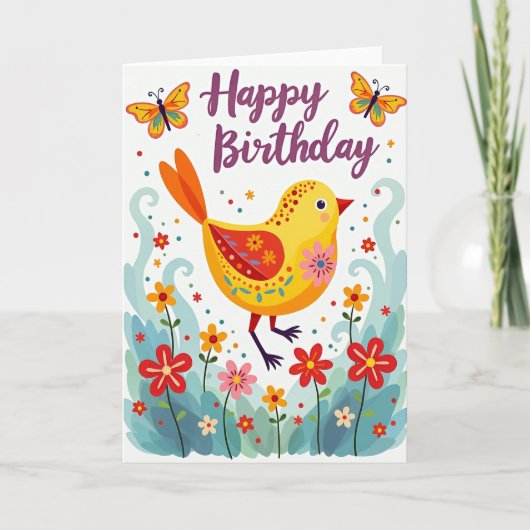 鳥の柄の誕生日カード カード (正面)