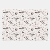 鳥の植物手描き水彩イラストレーション ラッピングペーパーシート (正面)
