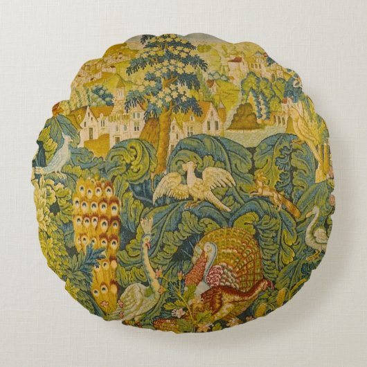 鳥の植物群れ ラウンドクッション (正面)