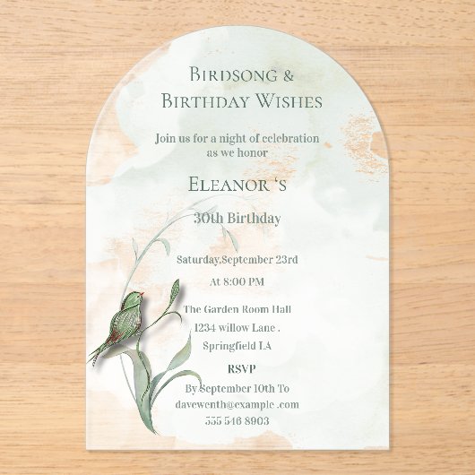 鳥の歌と願いア最高のクリルの招待 アクリル招待状 (正面)