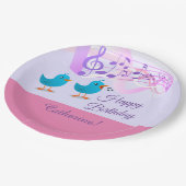 鳥の歌ハッピーバースデーガーリーピンクミュージックノート ペーパープレート (アングル)