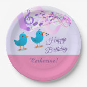 鳥の歌ハッピーバースデーガーリーピンクミュージックノート ペーパープレート (正面)