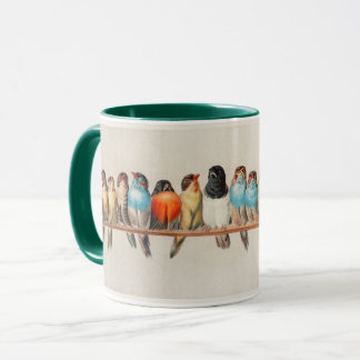 鳥の止まり木 グリーン トリム コーヒー マグカップ