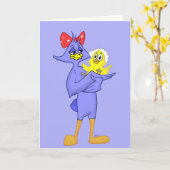 鳥の母およびベビーの挨拶状 カード (黄色い花)