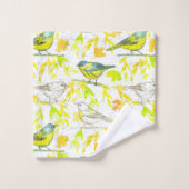 鳥の水色の離れ黄色色 バスタオルセット (ウォッシュタオル)