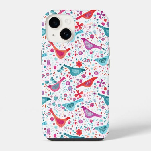 鳥の水色パターン iPhoneケース (裏面)