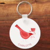 鳥の水色(赤パーソナライズされた) キーホルダー (裏面)