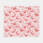 鳥の水色（赤） フリースブランケット (正面(横))