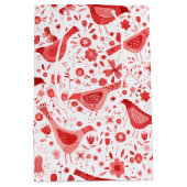 鳥の水色（赤） ミディアムペーパーバッグ (正面)