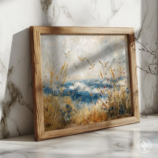 鳥の海航海の岸の素朴ヴィンテージ ポスター