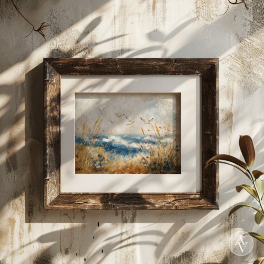 鳥の海航海の岸の素朴ヴィンテージ ポスター