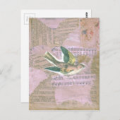 鳥の混合メディアのコラージュ ポストカード (正面/裏面)