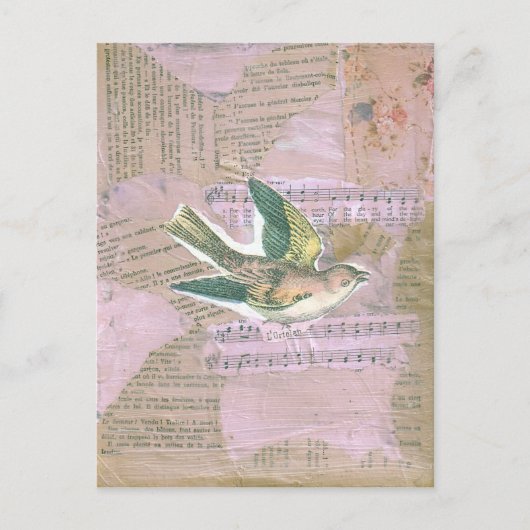鳥の混合メディアのコラージュ ポストカード (正面)