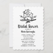 鳥の漫画ラブバード白黒ブライダルシャワー 招待状 (正面)