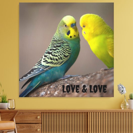 鳥の画像カスタム愛と愛の文字ストレッチ キャンバスプリント (インサイチュ (リビング))