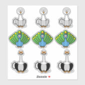 鳥の白鳥、孔雀、ダチョウの漫画 シール (シート)